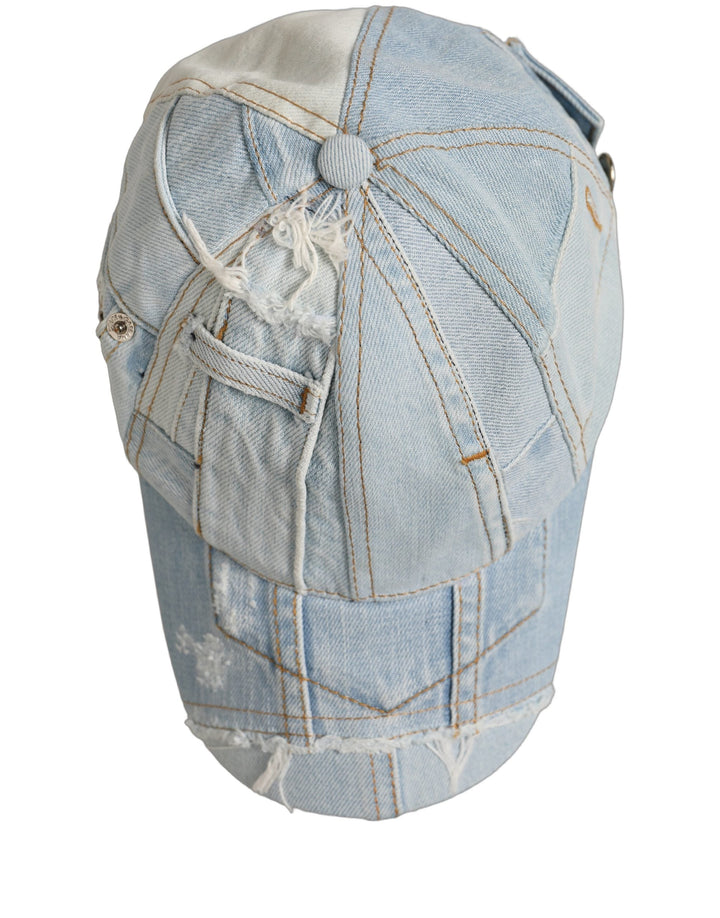 Dolce &amp; Gabbana Men Blue Patchwork Cotton Denim Baseball Cap Hat