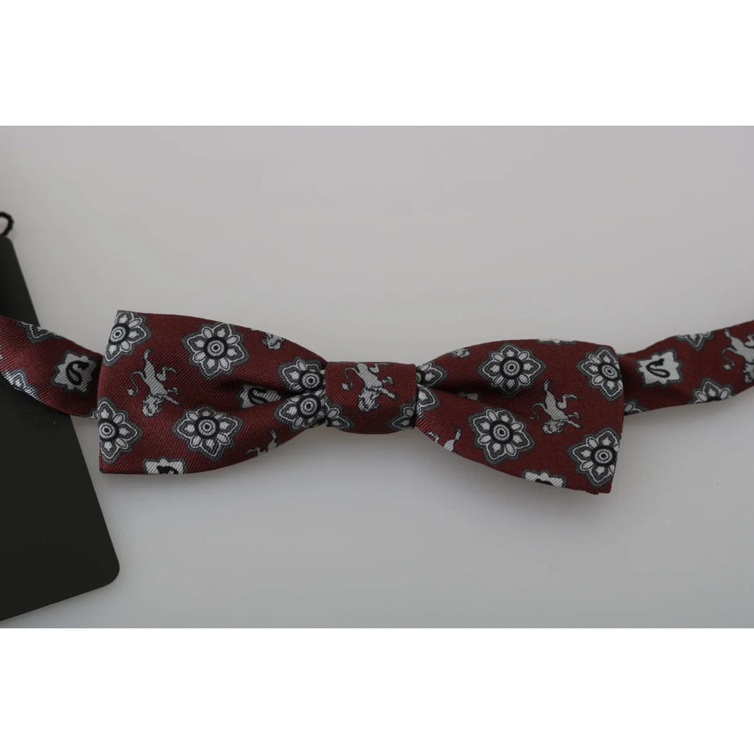 Dolce & Gabbana Men Bordeaux Maroon Lion Silk Adjustable Neck Bow Tie