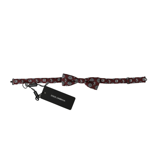 Dolce & Gabbana Men Bordeaux Maroon Lion Silk Adjustable Neck Bow Tie