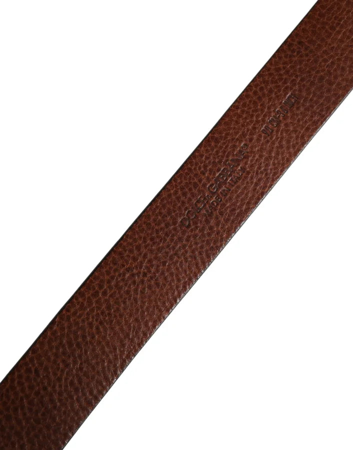 Dolce &amp; Gabbana Men Brown Classic Leather Metal Buckle Belt