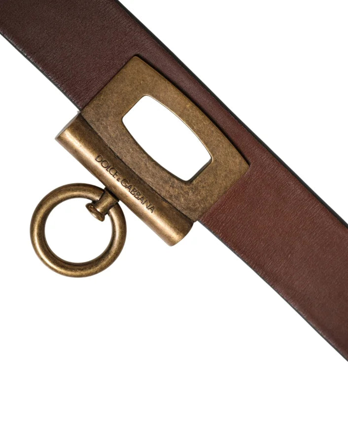 Dolce &amp; Gabbana Men Brown Classic Leather Metal Buckle Belt