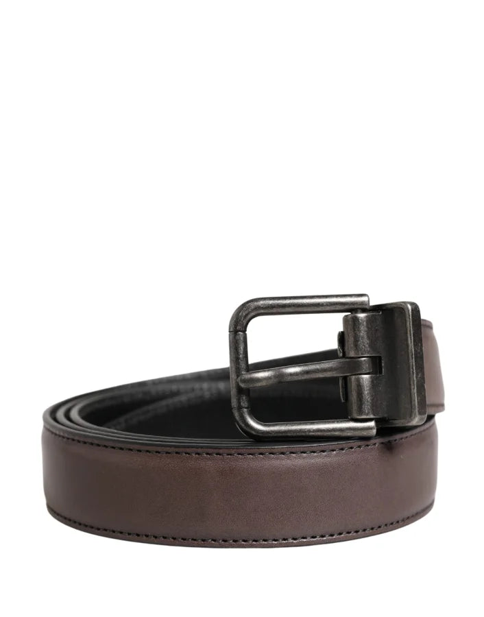 Dolce &amp; Gabbana Men Brown Classic Leather Metal Buckle Belt
