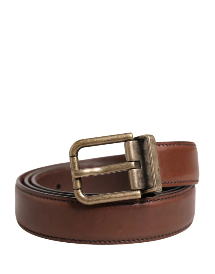 Dolce &amp; Gabbana Men Brown Classic Leather Metal Buckle Belt