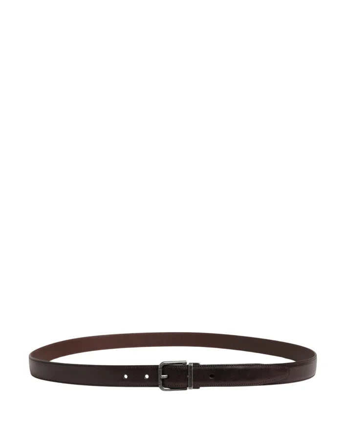 Dolce &amp; Gabbana Men Brown Classic Leather Metal Buckle Belt