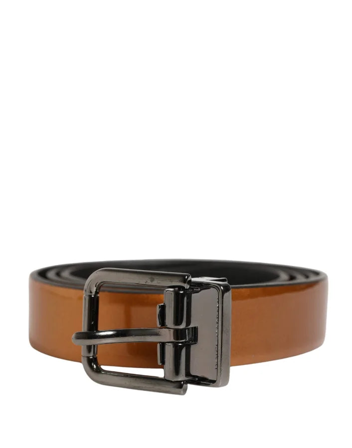 Dolce &amp; Gabbana Men Brown Classic Leather Metal Buckle Belt