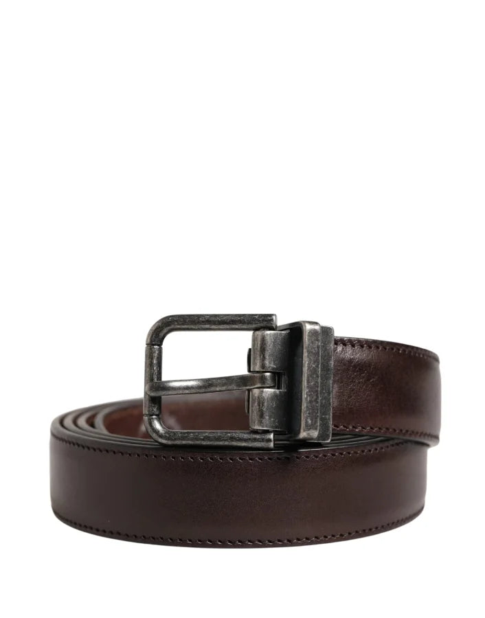 Dolce &amp; Gabbana Men Brown Classic Leather Metal Buckle Belt