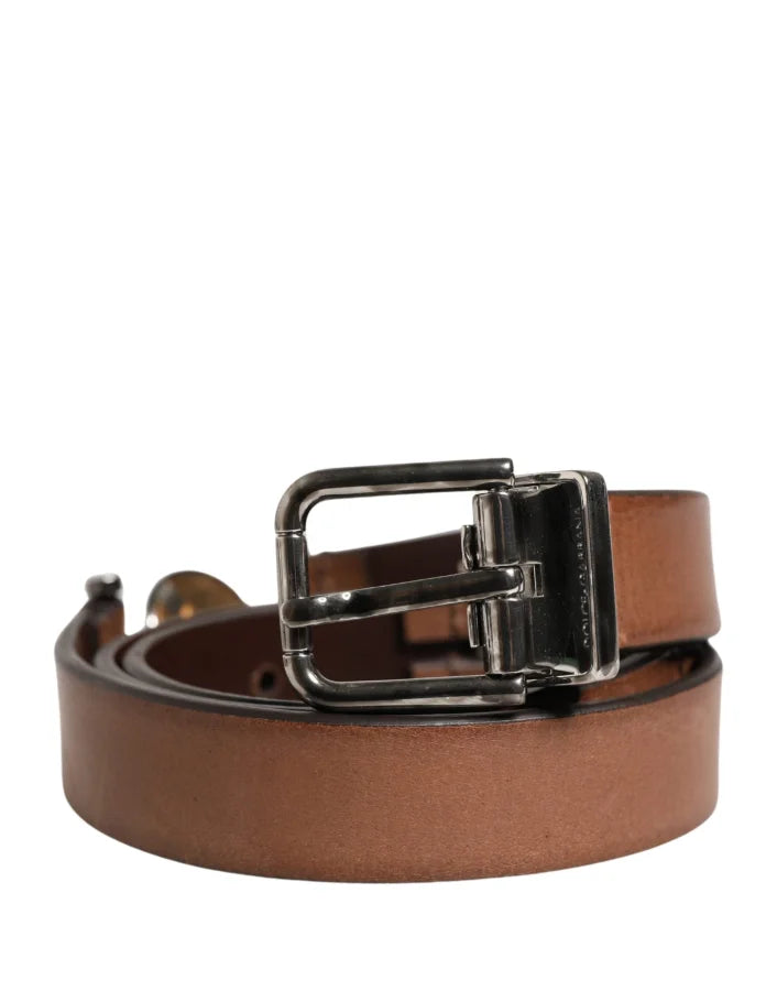 Dolce &amp; Gabbana Men Brown Classic Leather Metal Buckle Belt