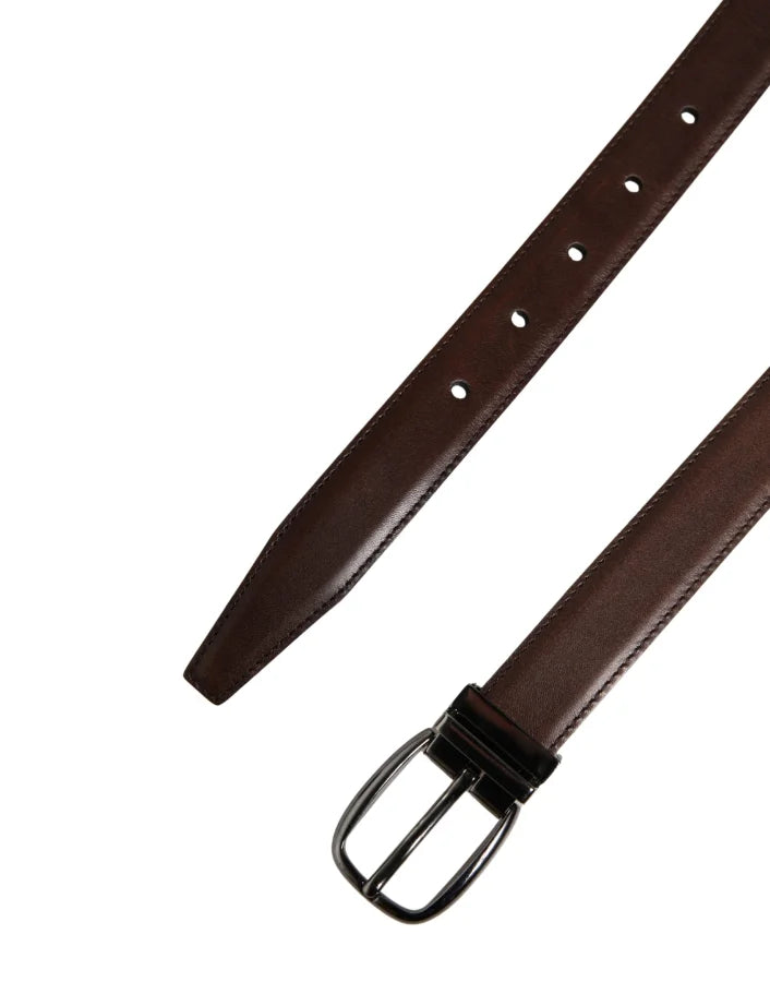 Dolce &amp; Gabbana Men Brown Classic Leather Metal Buckle Belt