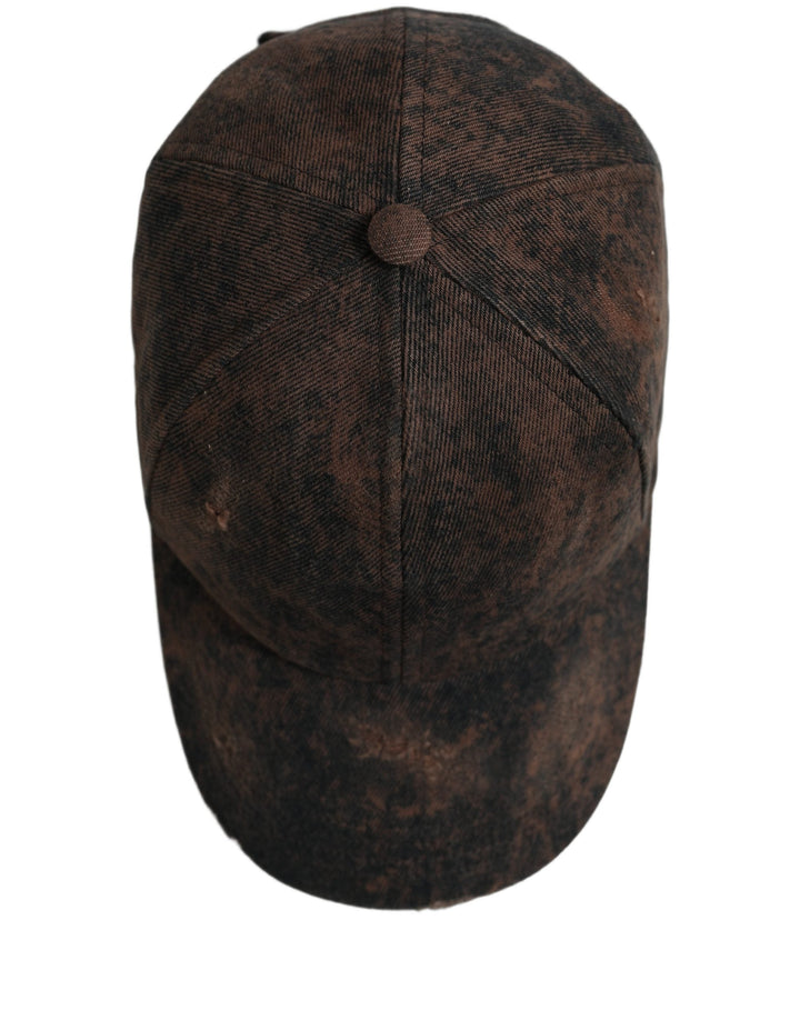Dolce &amp; Gabbana Men Brown Cotton Distressed Baseball Cap Hat