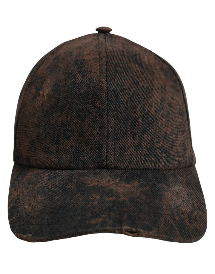 Dolce &amp; Gabbana Men Brown Cotton Distressed Baseball Cap Hat