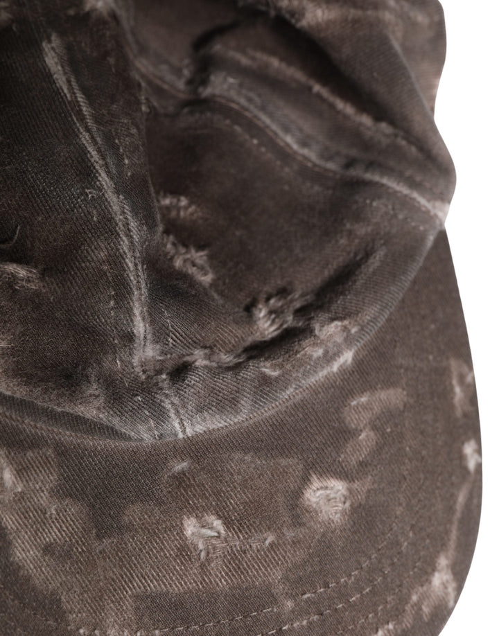 Dolce &amp; Gabbana Men Brown Cotton Distressed Baseball Capello Hat