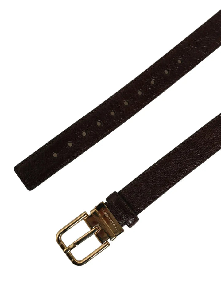 Dolce &amp; Gabbana Men Brown Leather Gold Tone Metal Buckle Belt