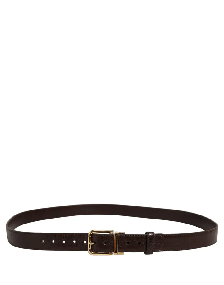 Dolce &amp; Gabbana Men Brown Leather Gold Tone Metal Buckle Belt