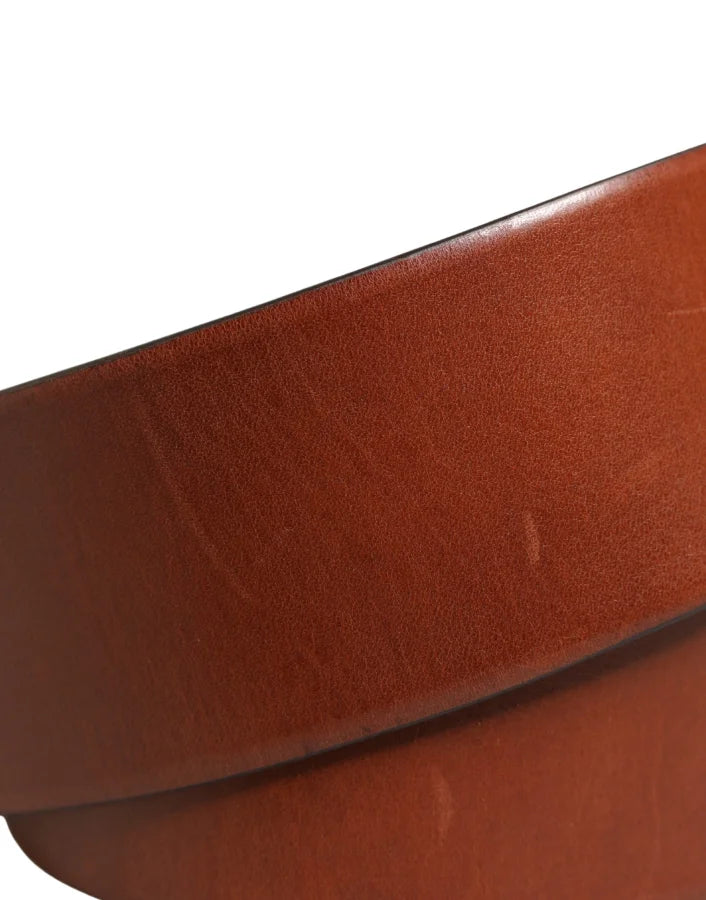 Dolce &amp; Gabbana Men Brown Leather Wide Waist Metal Round Buckle Belt
