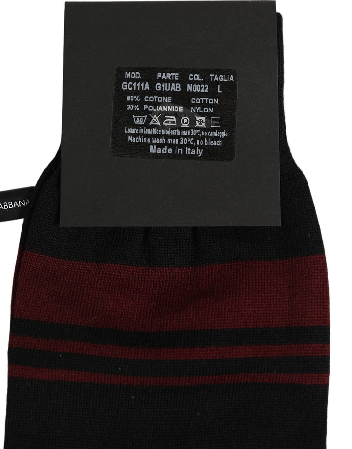 Dolce &amp; Gabbana Men Burgundy Black Logo Mid Calf Accessory Socks