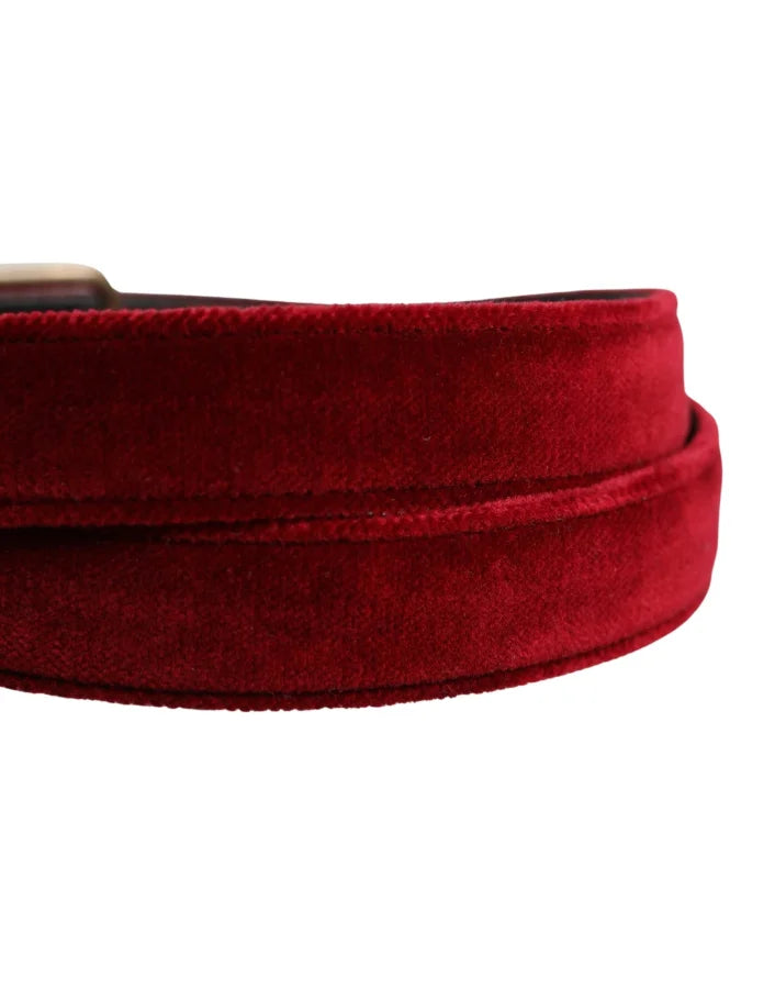 Dolce &amp; Gabbana Men Burgundy Velvet Cotton Metal Buckle Belt