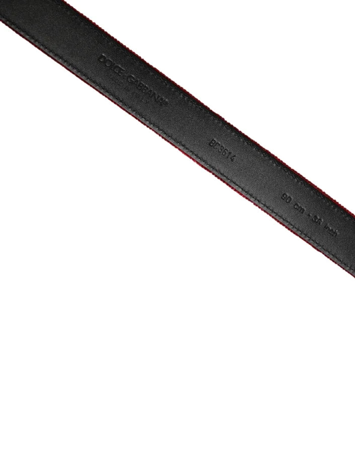 Dolce &amp; Gabbana Men Burgundy Velvet Cotton Metal Buckle Belt