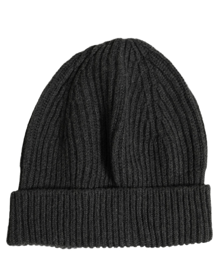 Dolce &amp; Gabbana Men Charcoal Grey Ribbed Wool Knit Beanie one Size Hat