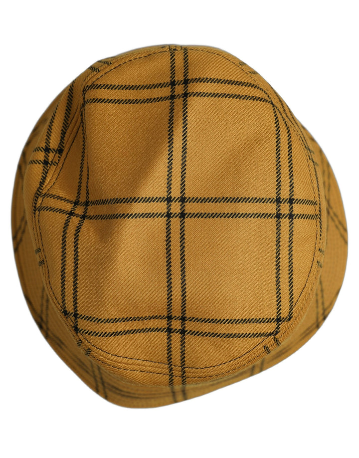 Dolce &amp; Gabbana Men Dark Yellow Check Wide Brim Bucket Cap Hat