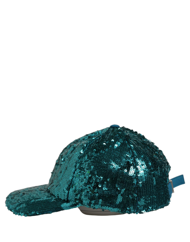 Dolce &amp; Gabbana Men Green Cotton Sequin Baseball Cap 6 Panels Hat