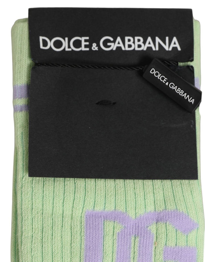 Dolce &amp; Gabbana Men Light Green Logo Over Calf Accessory Socks