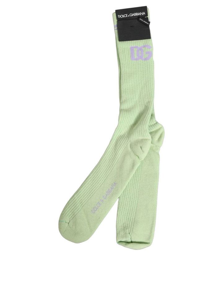 Dolce &amp; Gabbana Men Light Green Logo Over Calf Accessory Socks
