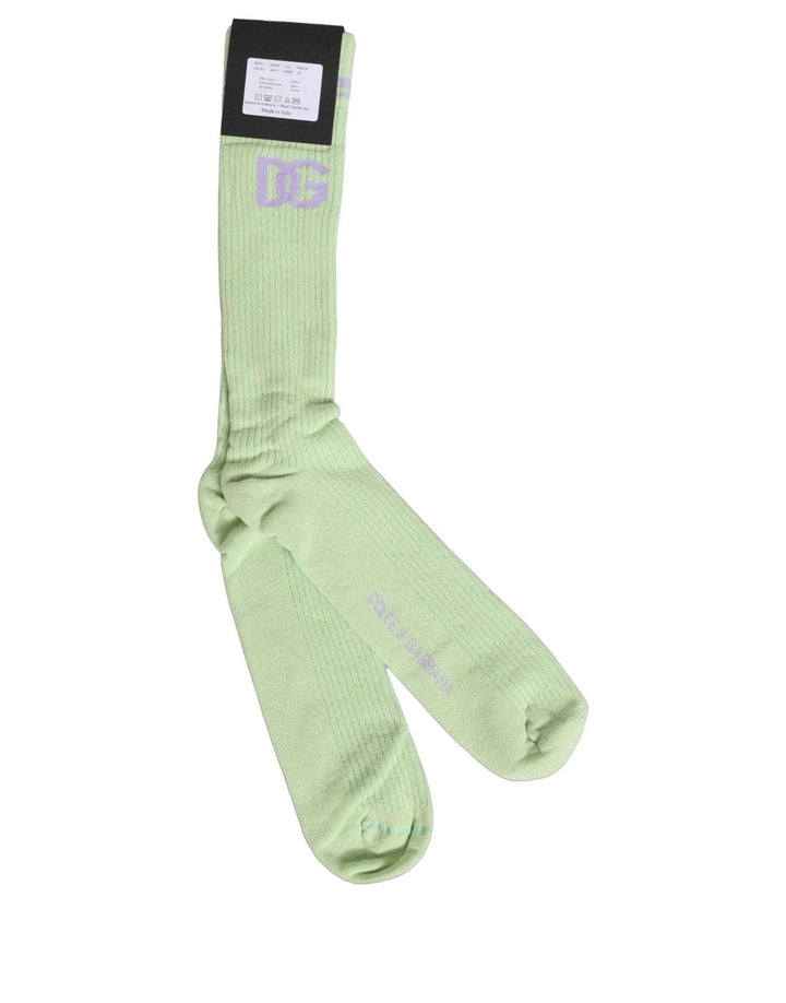 Dolce &amp; Gabbana Men Light Green Logo Over Calf Accessory Socks