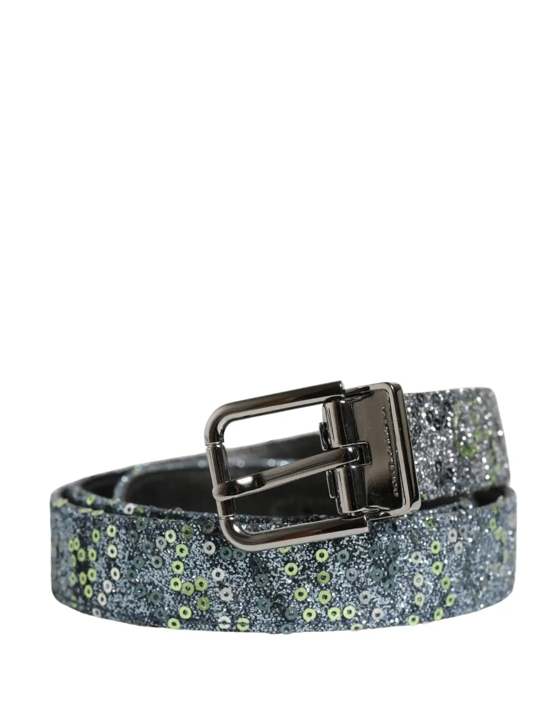 Dolce &amp; Gabbana Men Multicolor Sequin Silver Metal Buckle Belt