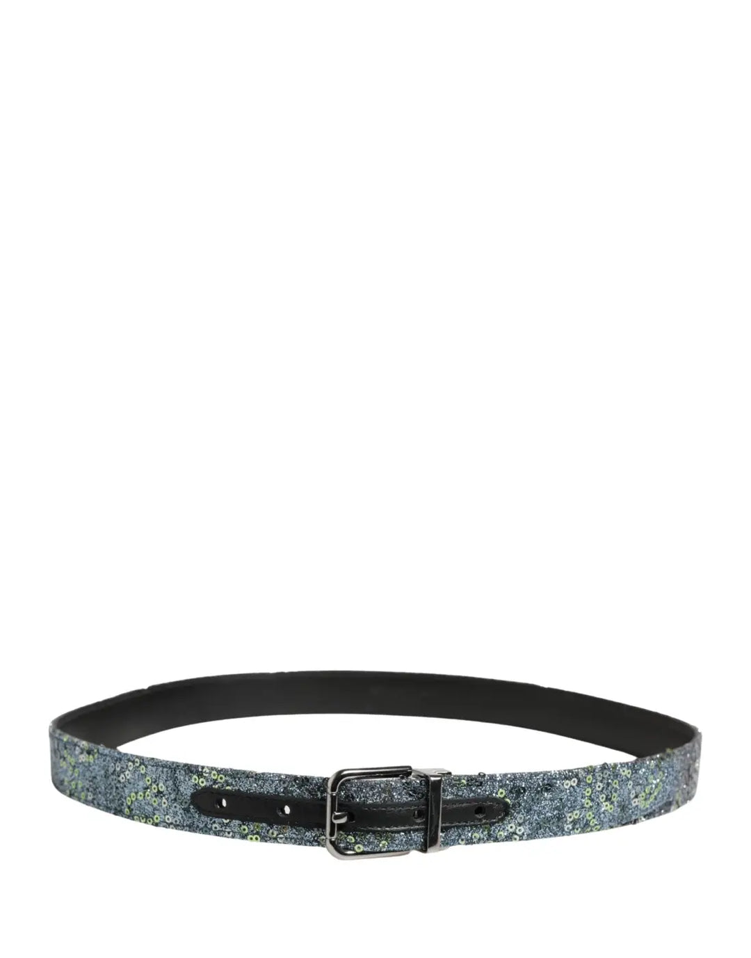 Dolce &amp; Gabbana Men Multicolor Sequin Silver Metal Buckle Belt