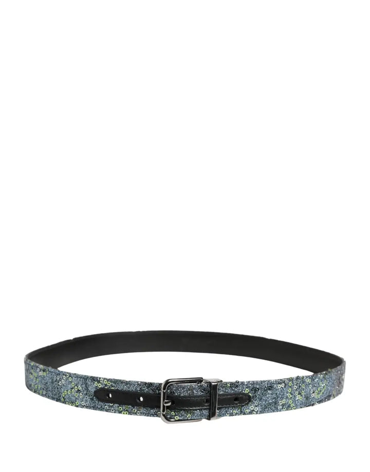 Dolce &amp; Gabbana Men Multicolor Sequin Silver Metal Buckle Belt