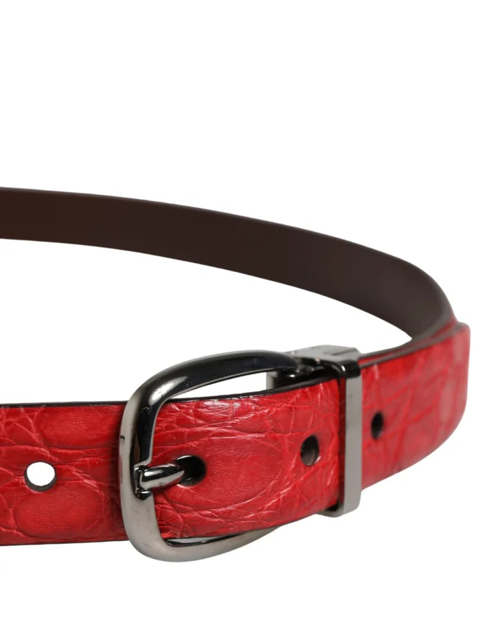 Dolce &amp; Gabbana Men Red Exotic Leather Metal Buckle Belt
