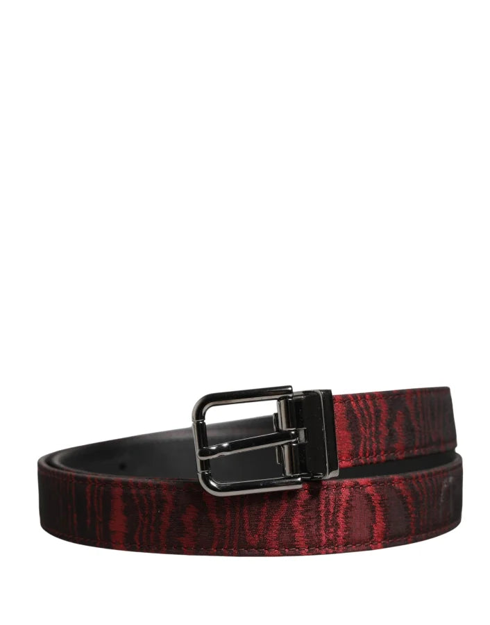 Dolce &amp; Gabbana Men Red Jacquard Acetate Metal Buckle Belt