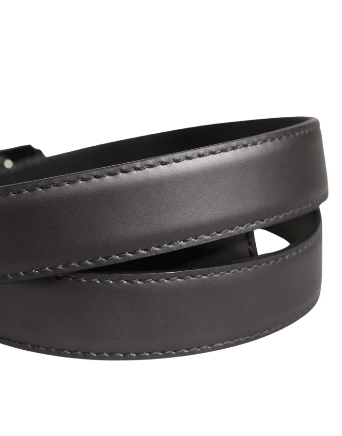 Dolce &amp; Gabbana Men Silver Classic Leather Square Buckle Belt
