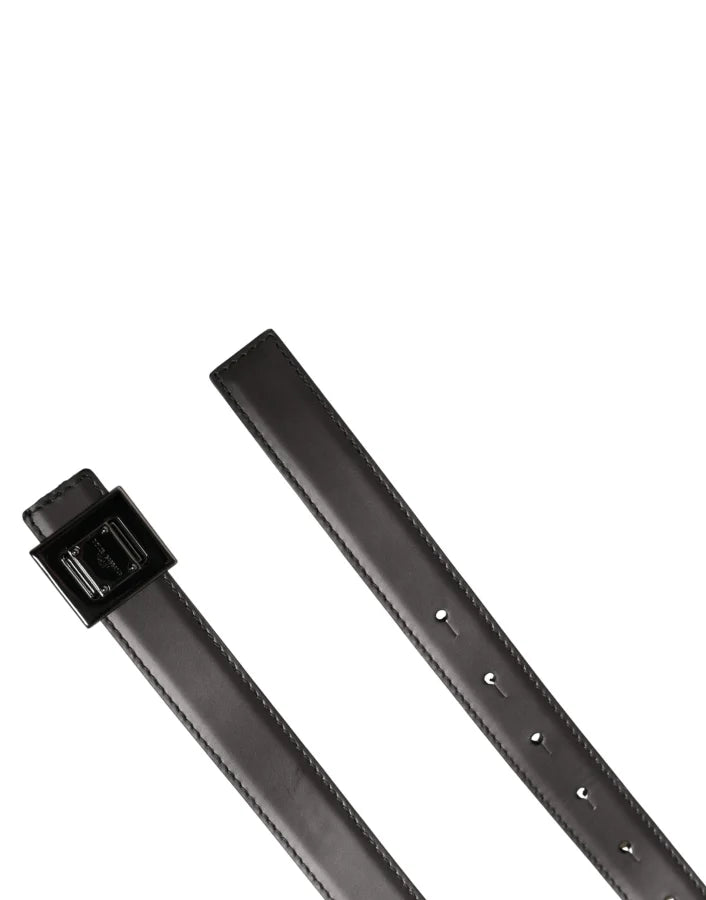 Dolce &amp; Gabbana Men Silver Classic Leather Square Buckle Belt