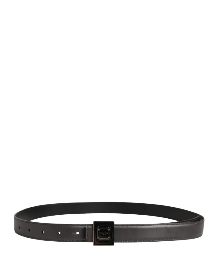 Dolce &amp; Gabbana Men Silver Classic Leather Square Buckle Belt