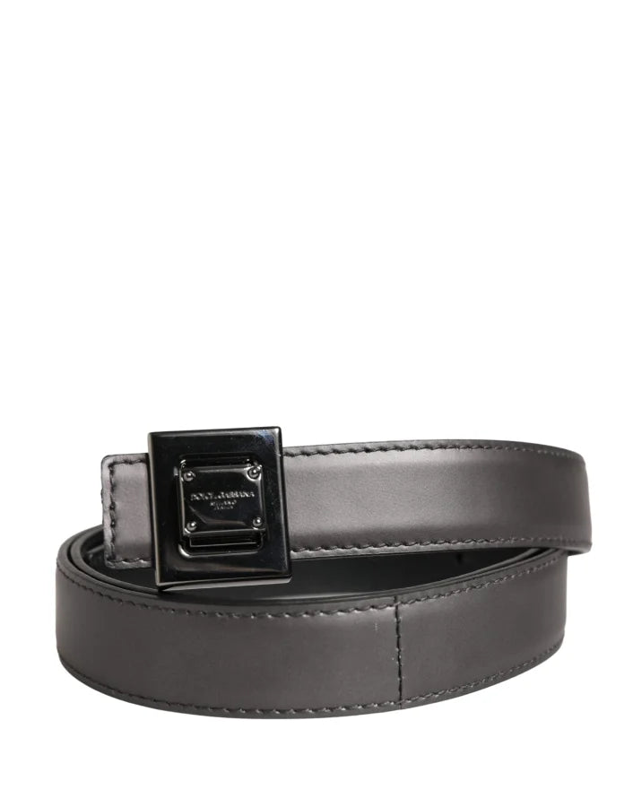 Dolce &amp; Gabbana Men Silver Classic Leather Square Buckle Belt