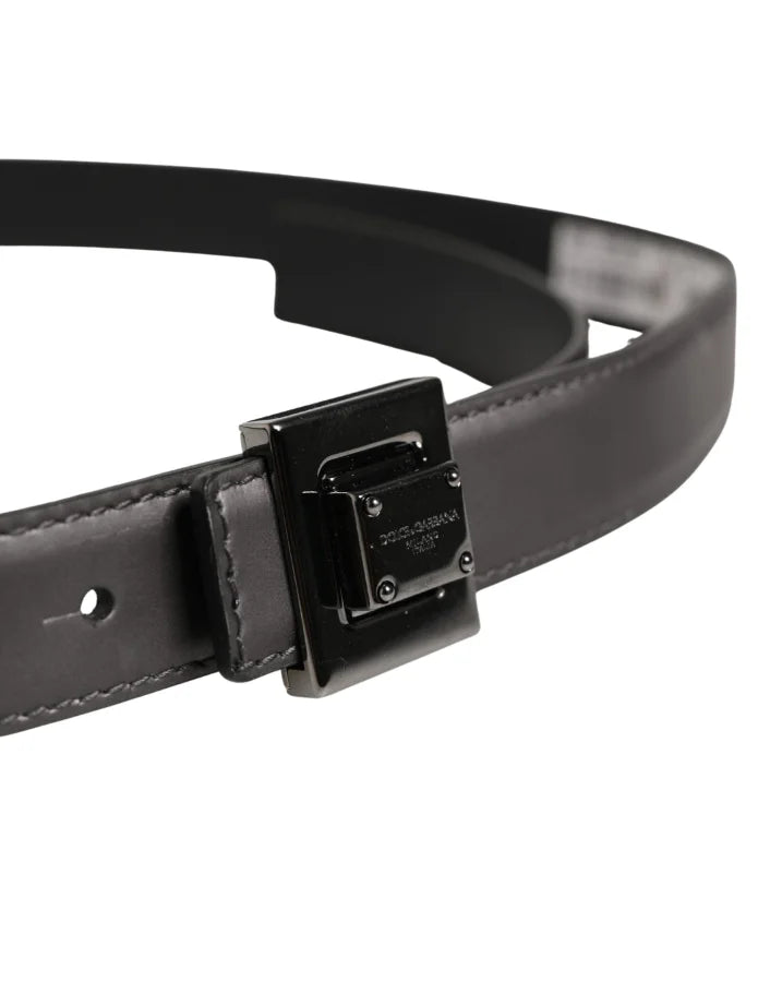 Dolce &amp; Gabbana Men Silver Classic Leather Square Buckle Belt
