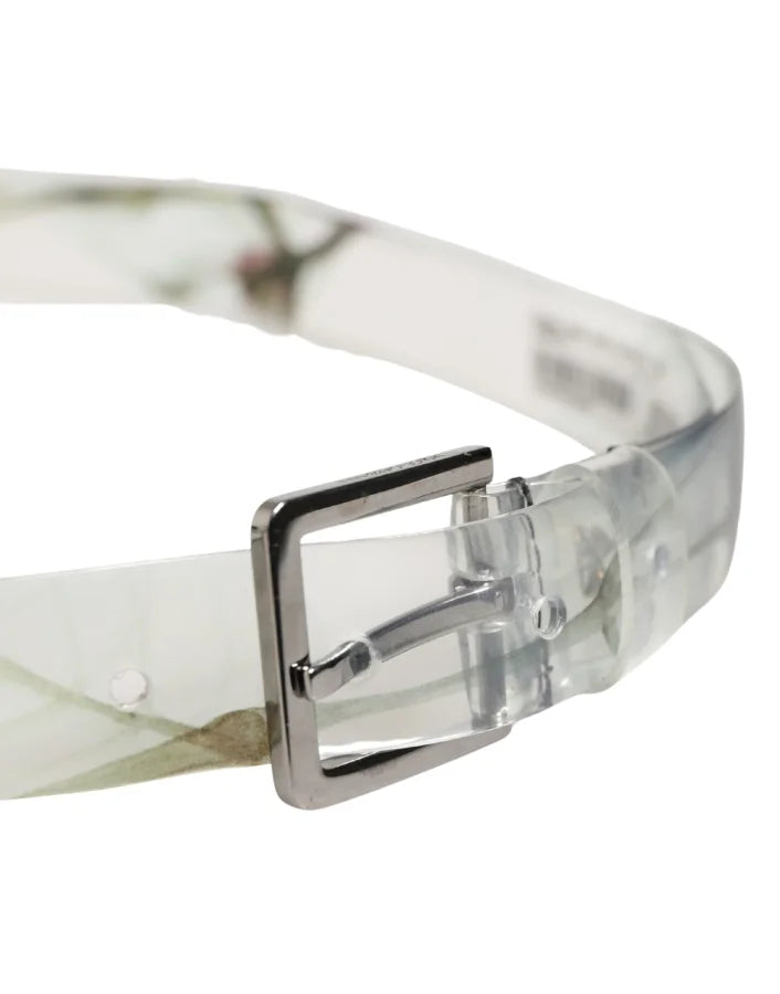 Dolce &amp; Gabbana Men White Floral PVC Silver Metal Buckle Belt