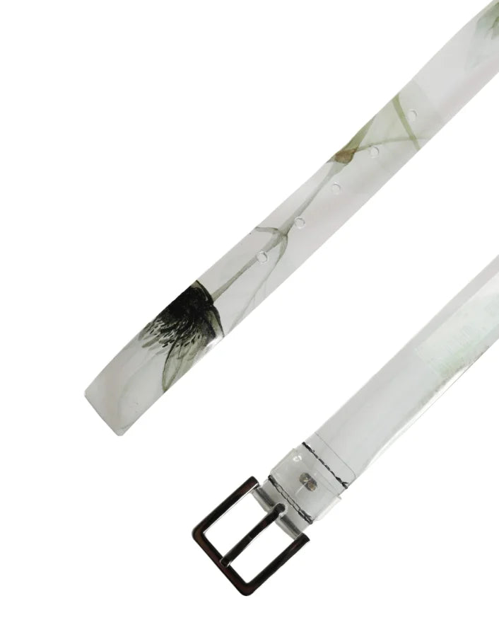 Dolce &amp; Gabbana Men White Floral PVC Silver Metal Buckle Belt