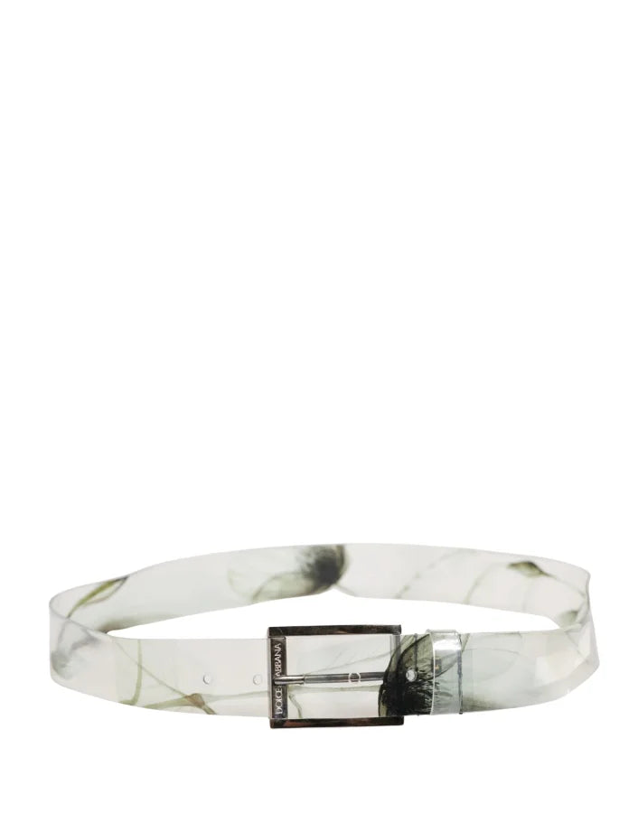 Dolce &amp; Gabbana Men White Floral PVC Silver Metal Buckle Belt