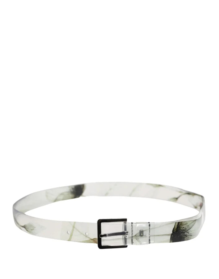 Dolce &amp; Gabbana Men White Floral PVC Silver Metal Buckle Belt