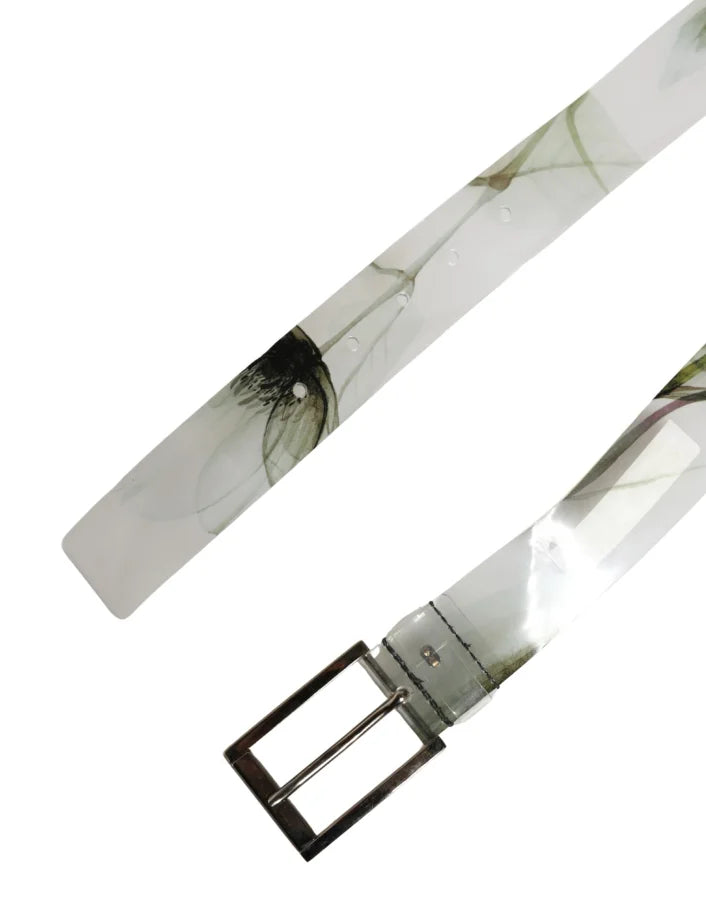 Dolce &amp; Gabbana Men White Floral PVC Silver Metal Buckle Belt