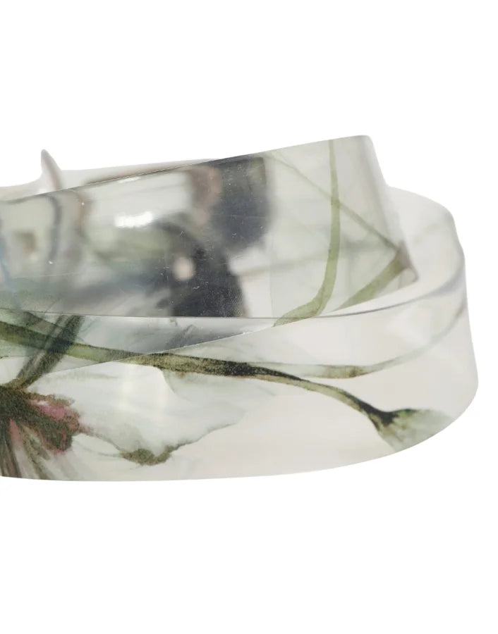 Dolce &amp; Gabbana Men White Floral PVC Silver Metal Buckle Belt