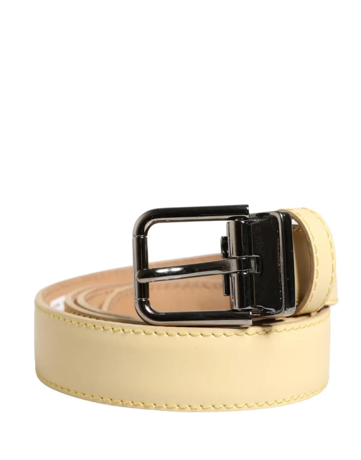 Dolce &amp; Gabbana Men Yellow Classic Leather Metal Buckle Belt