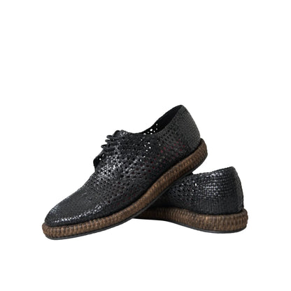 Dolce & Gabbana Mens Derby Shoes Elegant Woven Goat Leather Design