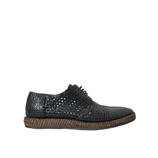 Dolce & Gabbana Mens Derby Shoes Elegant Woven Goat Leather Design