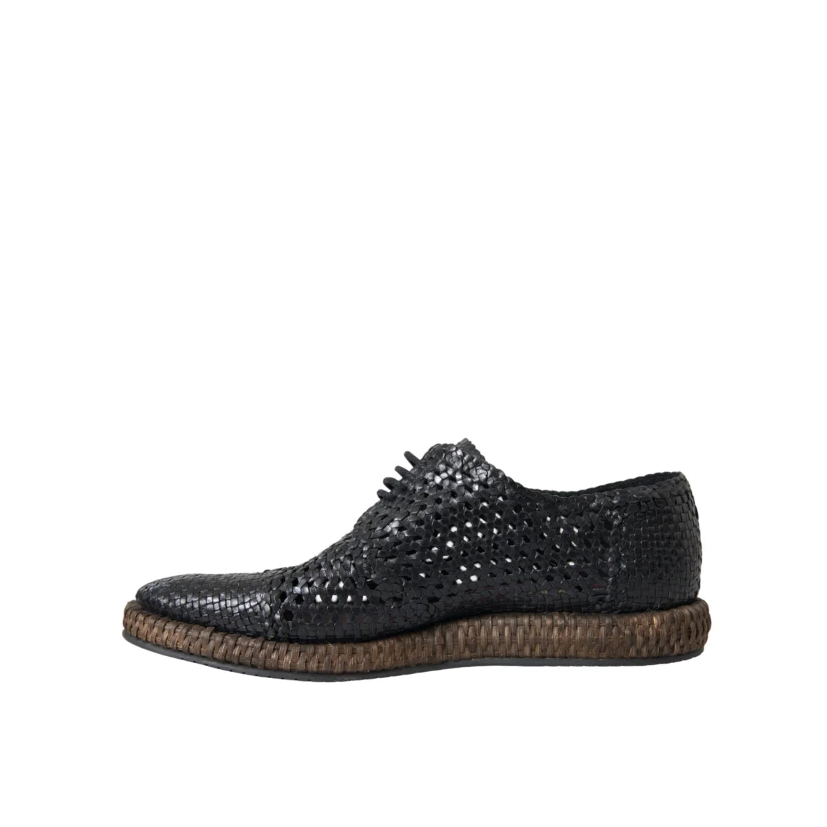 Dolce & Gabbana Mens Derby Shoes Elegant Woven Goat Leather Design