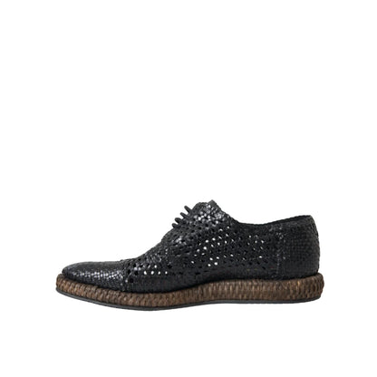 Dolce & Gabbana Mens Derby Shoes Elegant Woven Goat Leather Design