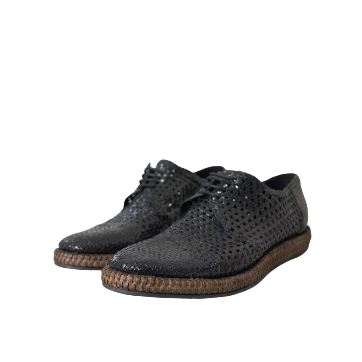 Dolce & Gabbana Mens Derby Shoes Elegant Woven Goat Leather Design