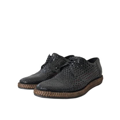 Dolce & Gabbana Mens Derby Shoes Elegant Woven Goat Leather Design